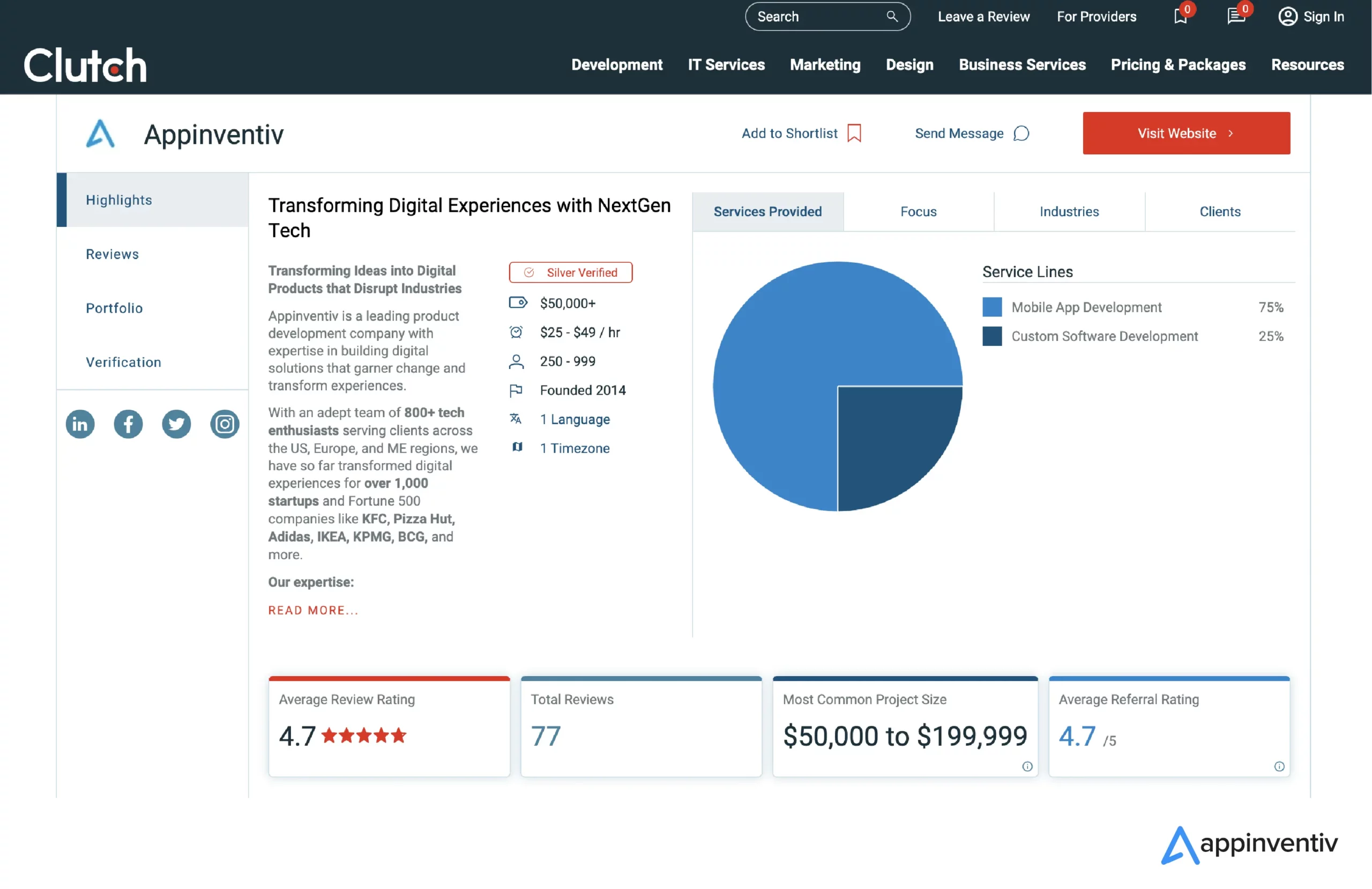 Appinventiv profile on Clutch