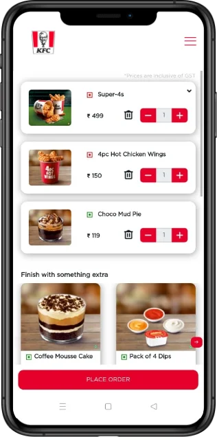 KFC App Cart Page